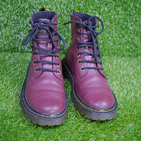 Dr. Martens Luana Combat Boots - Cherry Red Leather - Women's Size 7 - Picture 6 of 7